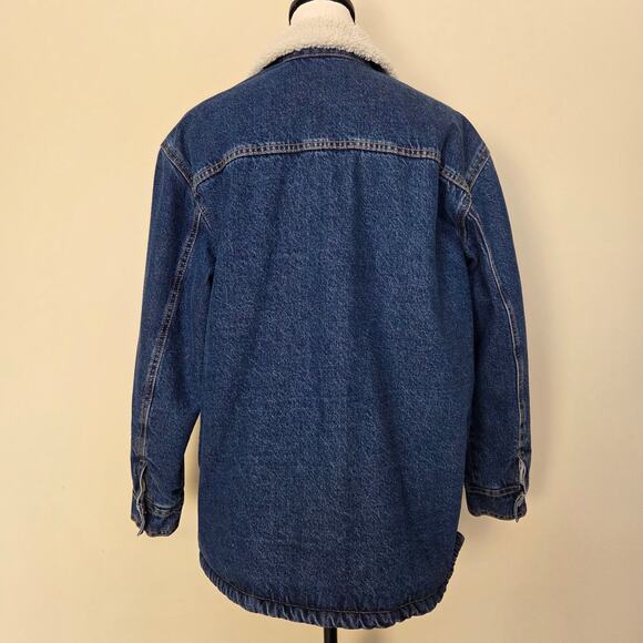 Old Navy Women's L Denim Sherpa Lined Jean Jacket Button Up Pockets Blue - Picture 5 of 16